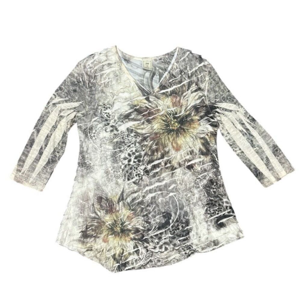 Vintage 90s Jess & Jane Top Floral Ruffled Y2K Shirt USA Sz M Fairy Boho AOP